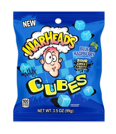 [SS000100] Warheads Blue Raspberry Cubes peg bag 99 g